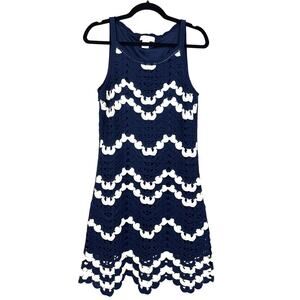 House Of Harlow Womens S Navy White Crochet Sleeveless Mini Dress Boho